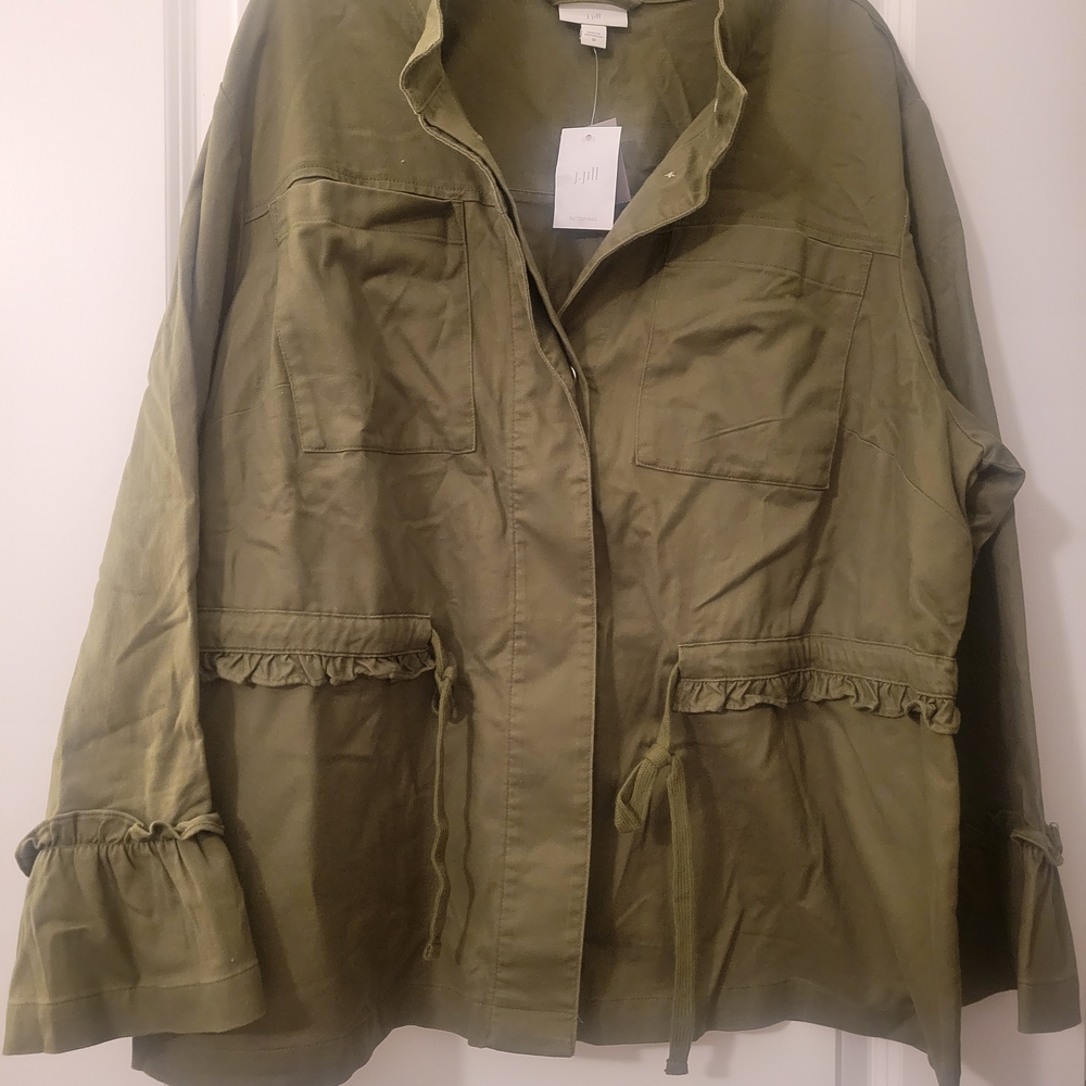 J. Jill Khaki Utility Jacket with Ruffle Accents